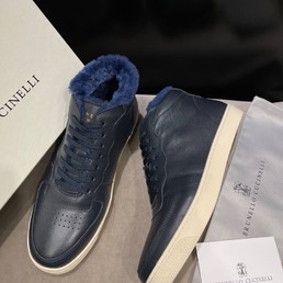 Мужские зимние кроссовки Brunello Cucinelli синие кожаные
