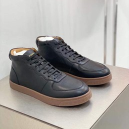 Мужские кроссовки Brunello Cucinelli черные кожаные с коричневой подошвой