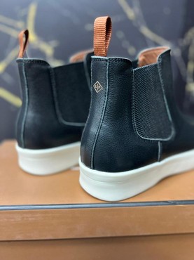 Мужские кроссовки Loro Piana 2022 черные кожаные без шнурков