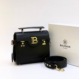 Женская сумка Balmain 23x21 черная кожаная