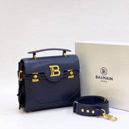 Женская сумка Balmain 23x21 темно-синяя кожаная