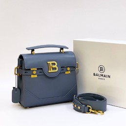 Женская сумка Balmain 23x21 серо-голубая кожаная