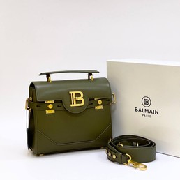 Женская сумка Balmain 23x21 темно-зеленая кожаная