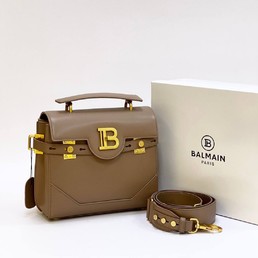 Женская сумка Balmain 23x21 светло-коричневая кожаная