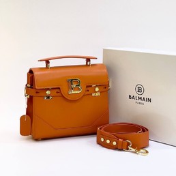 Женская сумка Balmain 23x21 оранжевая кожаная