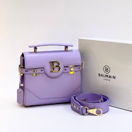 Женская сумка Balmain 23x21 фиолетовая кожаная