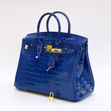Женская сумка Hermes синяя 35x28 кожаная