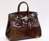 Женская сумка Hermes темно-коричневая 35x28 кожаная