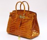 Женская сумка Hermes оранжево-коричневая 35x28 кожаная