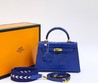 Женская сумка Hermes синяя 22x18 кожаная