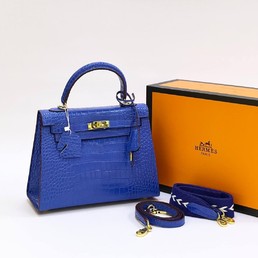 Женская сумка Hermes синяя 25x18 кожаная
