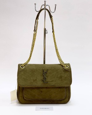 Женская сумка Yves Saint Laurent 28х20 зеленая велюровая