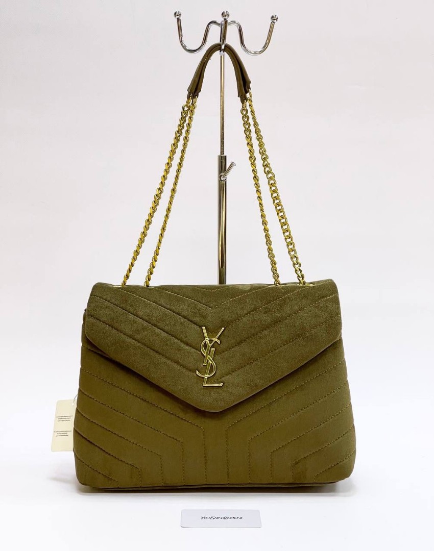 Женская сумка Yves Saint Laurent 32х23 темно-зеленая велюровая