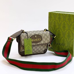 Женская сумка Gucci серая с коричневым 22x17