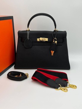 Женская сумка Hermes черная 32x24 кожаная
