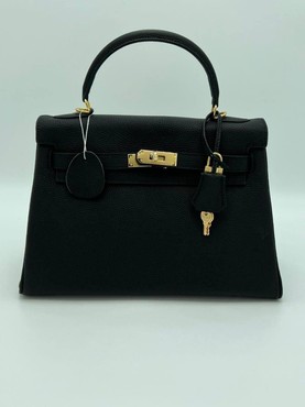 Женская сумка Hermes черная 32x24 кожаная