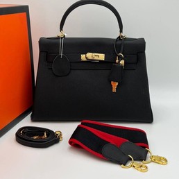 Женская сумка Hermes черная 32x24 кожаная
