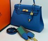 Женская сумка Hermes голубая 32x24 кожаная