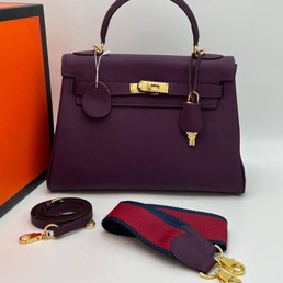 Женская сумка Hermes фиолетово-бордовая 32x24 кожаная