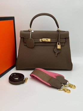 Женская сумка Hermes светло-коричневая 32x24 кожаная