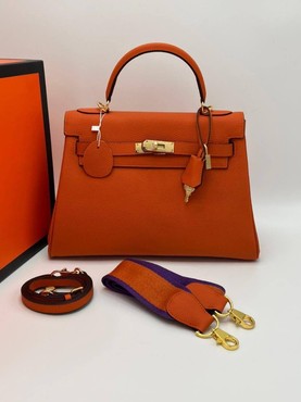 Женская сумка Hermes оранжевая 32x24 кожаная