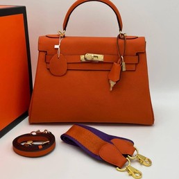 Женская сумка Hermes оранжевая 32x24 кожаная