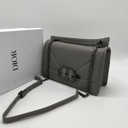 Женская сумка Christian Dior кожаная серая 25x15 с темной пряжкой