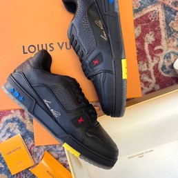 Мужские кроссовки Louis Vuitton Trainer 2022 черные кожаные