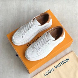 Мужские кожаные кроссовки Louis Vuitton 2022-2023 белые с коричневым