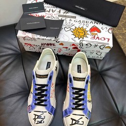 Мужские кожаные кроссовки Dolce & Gabbana Portofino 2022-2023 белые с принтом