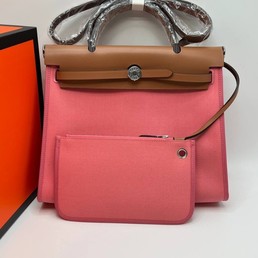 Женская кожаная сумка Hermes 2022-2023 розовая с коричневым 31х26