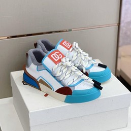 Мужские кожаные кроссовки Dolce & Gabbana 2022-2023 белые с голубым