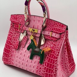 Женская кожаная сумка Hermes 2022-2023 розовая 35х30