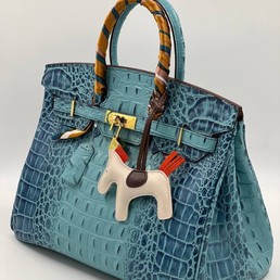 Женская кожаная сумка Hermes 2022-2023 голубая 35х30