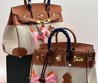 Женская текстильная сумка Hermes 2022-2023 коричневая с бежевым 25х20