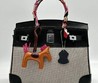 Женская текстильная сумка Hermes 2022-2023 черная с бежевым 30х25
