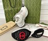 Женские кожаные кроссовки Gucci 2022-2023 белые с фирменным принтом розового и зеленого цвета