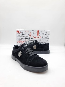 Мужские замшевые кроссовки Dolce & Gabbana 2022-2023 черные с серой подошвой