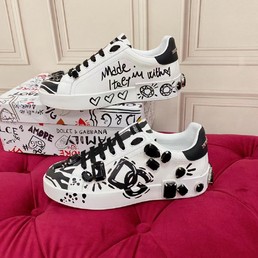Женские кожаные кроссовки Dolce & Gabbana 2022-2023 белые с черным и камнями