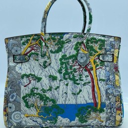 Женская кожаная сумка Hermes 2022-2023 серая с принтом деревьев 30х25