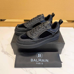 Мужские кожаные кроссовки Balmain 2022-2023 черные с замшевыми вставками