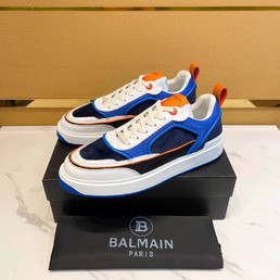 Мужские кожаные кроссовки Balmain 2022-2023 белые с синими замшевыми вставками