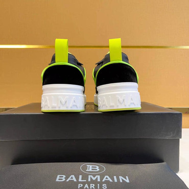 Мужские кожаные кроссовки Balmain 2022-2023 черные с зеленым и замшевыми вставками
