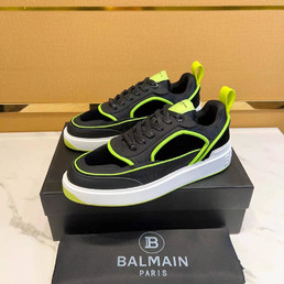 Мужские кожаные кроссовки Balmain 2022-2023 черные с зеленым и замшевыми вставками