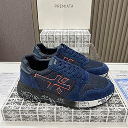 Мужские текстильные кроссовки Premiata 2022-2023 черные с синей замшей