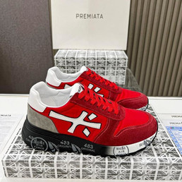 Мужские текстильные кроссовки Premiata 2022-2023 красные с замшей