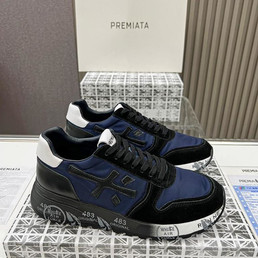 Мужские текстильные кроссовки Premiata 2022-2023 синие с черной замшей