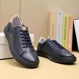 Мужские кожаные кроссовки Brunello Cucinelli 2023-2024 черные с синими шнурками