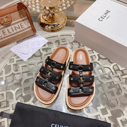 Женские кожаные сандалии Celine 2022-2023 коричневые с черным