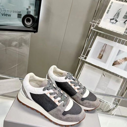 Женские комбинированные кроссовки Brunello Cucinelli 2022-2023 белые с серым